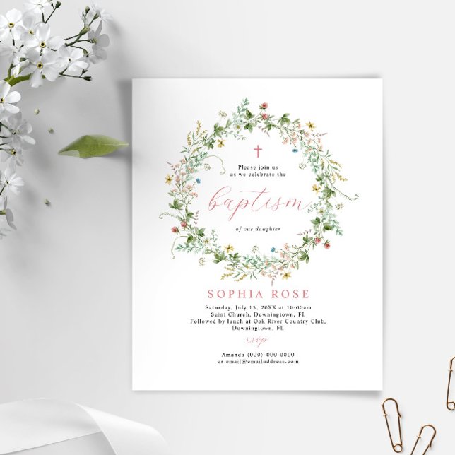 Lámina Invitación al bautismo de flores silvestres rustic (Subido por el creador)