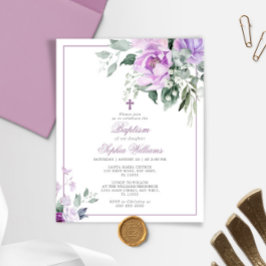 Lámina Invitación al bautismo de flores violetas de eucal