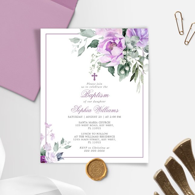 Lámina Invitación al bautismo de flores violetas de eucal (Subido por el creador)