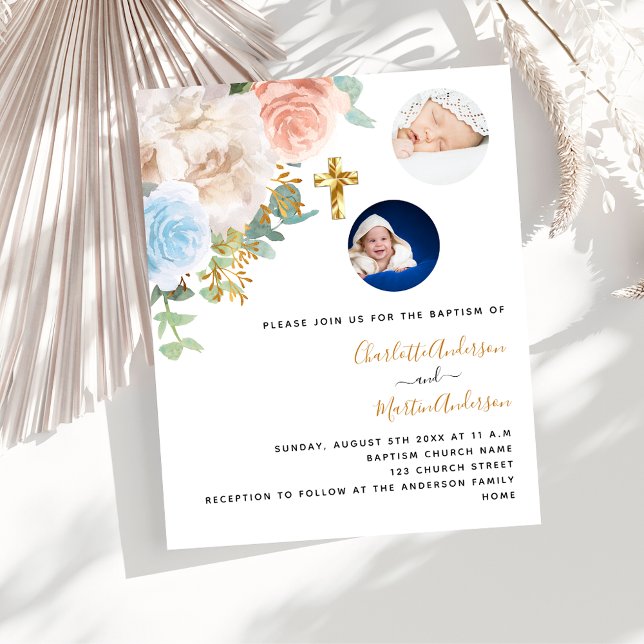 Lámina Invitación al bautismo de foto de Twins florines (Subido por el creador)