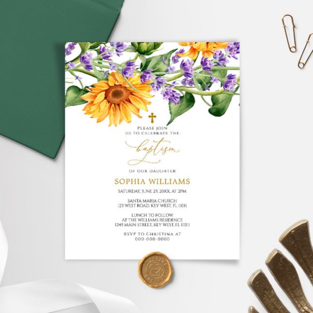 Lámina Invitación al bautismo de girasoles rústicos presu (Subido por el creador)