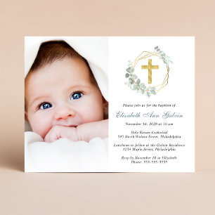 Lámina Invitación al bautismo de la cruz de oro Eucalyptu
