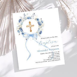 Lámina Invitación al bautismo de niño con arco floral azu