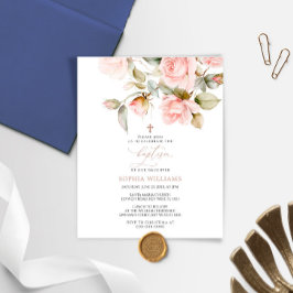Lámina Invitación al bautismo de rosas rosadas y verdes d