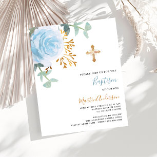 Lámina Invitación al bautismo de travesía floral azul