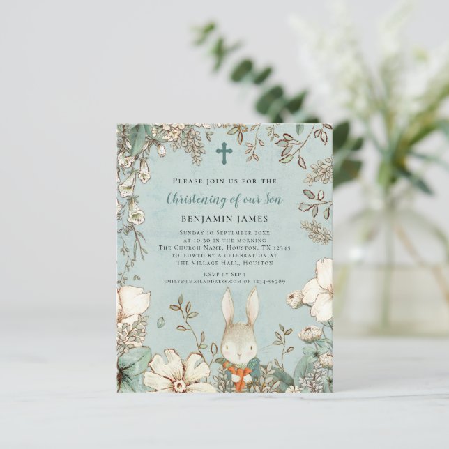 Lámina Invitación al bautismo de un chico fotográfico con (Anverso de pie)