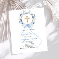 Invitación al bautismo de varón floral azul