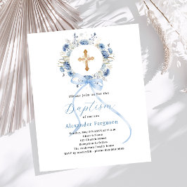 Lámina Invitación al bautismo de varón floral azul