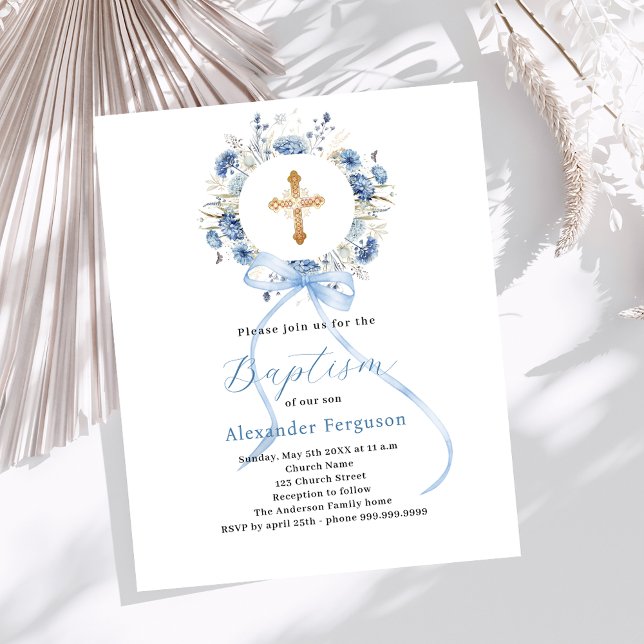 Lámina Invitación al bautismo de varón floral azul (Subido por el creador)