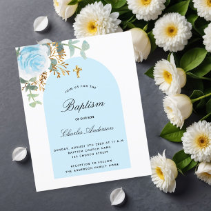Lámina Invitación al bautismo del presupuesto floral azul