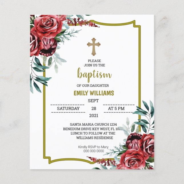 Lámina Invitación al bautismo floral con presupuesto de B (Anverso)
