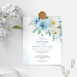 Lámina Invitación al bautismo floral con Rosa azul turque