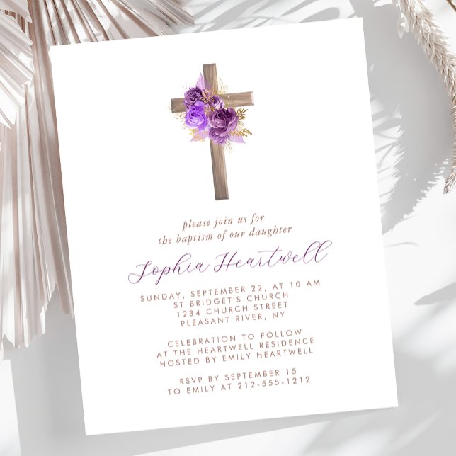 Lámina Invitación al bautismo floral de oro púrpura de pr (Subido por el creador)