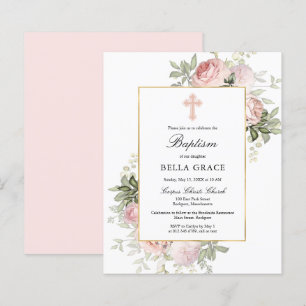 Lámina Invitación al bautismo floral de rosa rosa rosa Bo