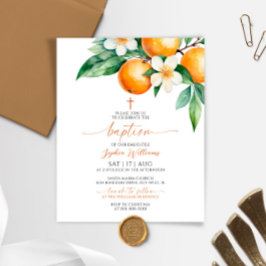 Lámina Invitación al bautismo floral Naranja elegante de 