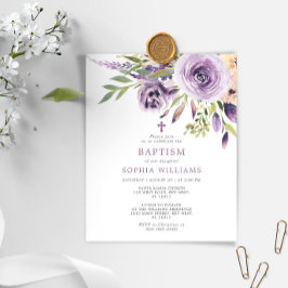 Lámina Invitación al bautismo floral Rosa púrpura presupu
