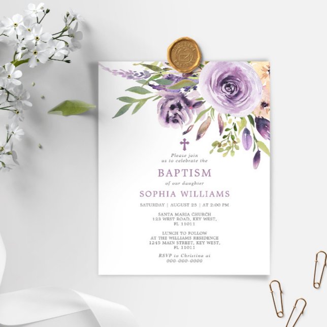 Lámina Invitación al bautismo floral Rosa púrpura presupu (Subido por el creador)