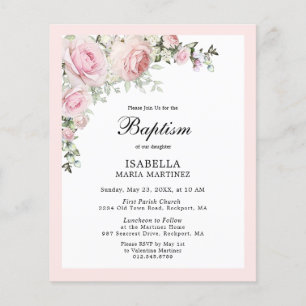 Lámina Invitación al bautismo floral rosado Rubor de pres