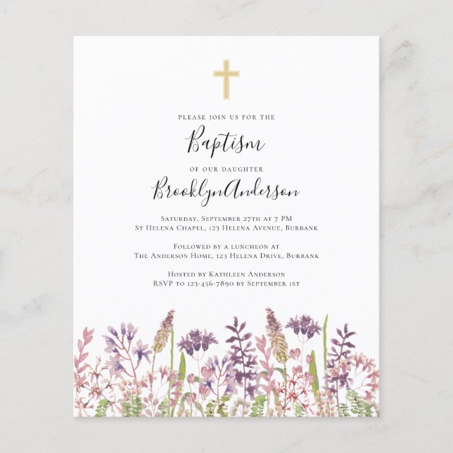 Lámina Invitación al bautismo PRESUPUESTARIO | Cruz de fl (Anverso)