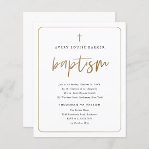 Lámina Invitación al bautismo religioso con guión de oro 