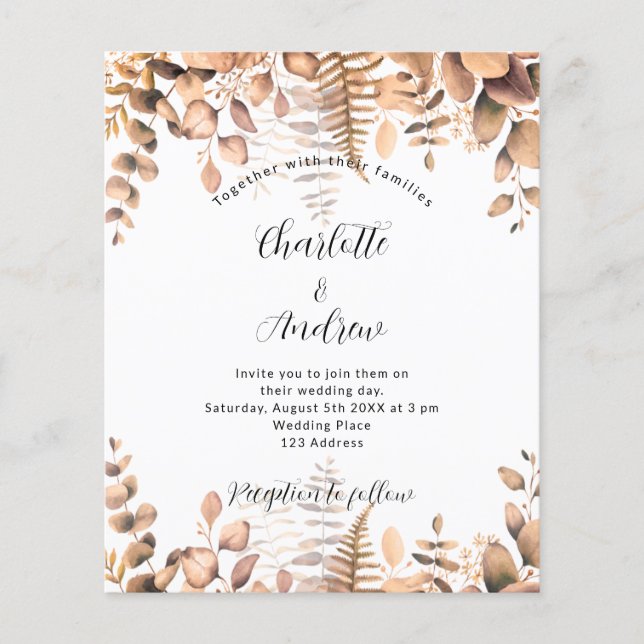 Lámina Invitación al boda de presupuesto eucalyptus fall  (Anverso)