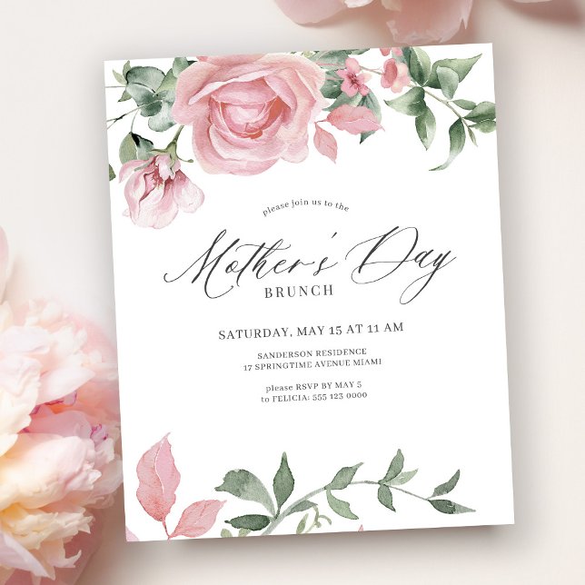 Lámina Invitación al brunch del Día de la Madre rosa flor (Subido por el creador)