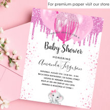 Invitación al chica de elefantes rosa Baby Shower 