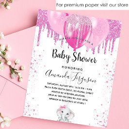 Lámina Invitación al chica de elefantes rosa Baby Shower 