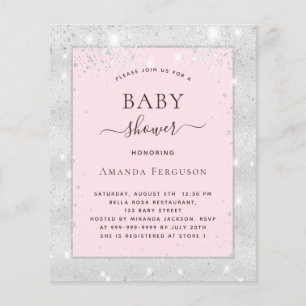 Lámina Invitación al chica rosa rosa plateado con ducha p