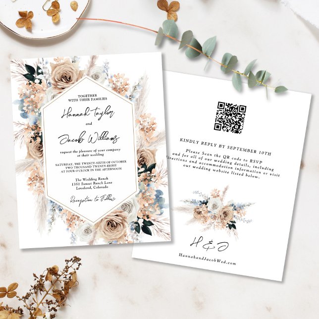 Lámina Invitación al código QR del Boda de champagne azul (Subido por el creador)