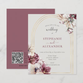 Lámina Invitación al código QR del Boda floral de ciruela
