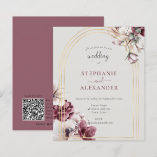 Lámina Invitación al código QR del Boda floral de ciruela