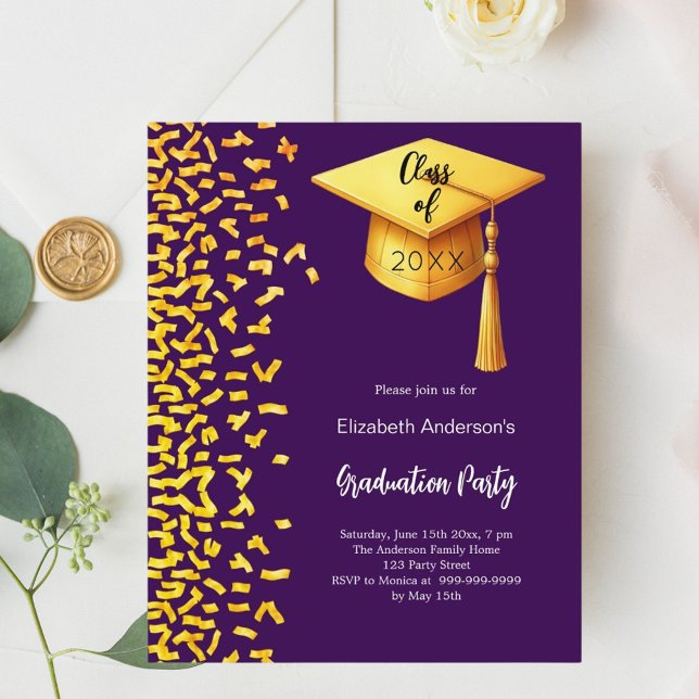 Lámina Invitación al confetti de oro morado de la fiesta  (Subido por el creador)