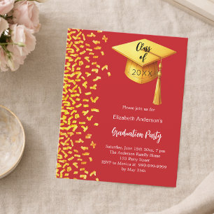 Lámina Invitación al confetti de oro rojo de la fiesta de