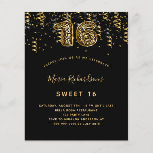 Lámina Invitación al confetti del leopardo de oro negro d