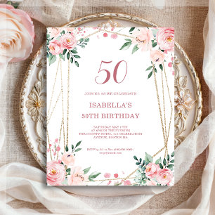 Lámina Invitación al cumpleaños 50 de Pink Rubor Floral