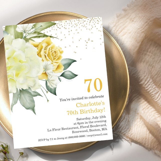 Lámina Invitación al cumpleaños 70 de la floral amarilla (Subido por el creador)