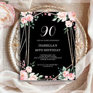 Lámina Invitación al cumpleaños 90 de Black Floral