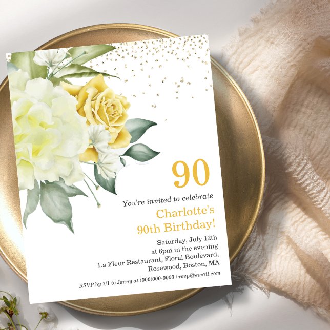 Lámina Invitación al cumpleaños 90 de la floral amarilla (Subido por el creador)
