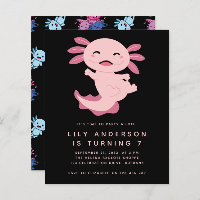 Lámina Invitación al cumpleaños de Axolotl Kid (Anverso / Reverso)