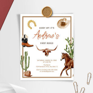 Lámina Invitación al cumpleaños de Budget First Rodeo Cow