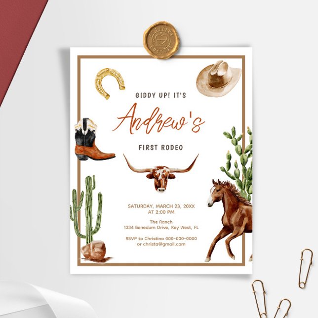 Lámina Invitación al cumpleaños de Budget First Rodeo Cow (Subido por el creador)