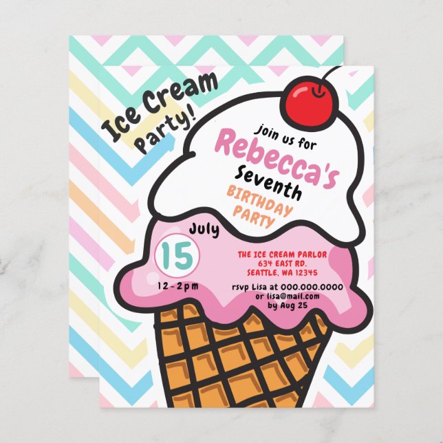 Lámina Invitación al cumpleaños de Budget Fun Ice crema f (Anverso / Reverso)