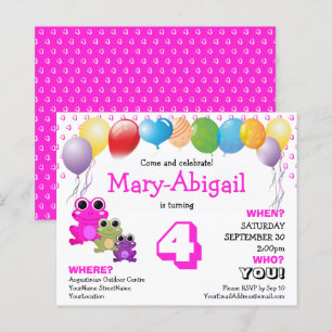 Lámina Invitación al cumpleaños de Chicas rosados con pre