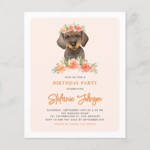 Lámina Invitación al cumpleaños de Dachshund y Peach Flow