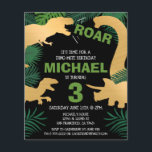 Lámina Invitación al cumpleaños de Dino Trex Kids Dinosau<br><div class="desc">Este diseño de dinosaurios es genial para el chico de cumpleaños de tu vida. Dales un brindis de donut con este diseño de temática de dino dorado con trex,  triceratops,  brontosaurus y raptor.</div>