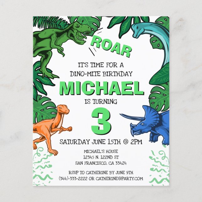 Lámina Invitación al cumpleaños de Dino Trex Kids Dinosau (Anverso)