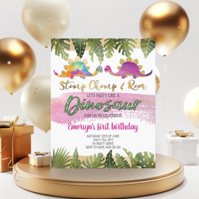 Lámina Invitación al cumpleaños de Dinosaur, Chica Rosado (Subido por el creador)