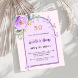 Lámina Invitación al cumpleaños de la mariposa de arco fl<br><div class="desc">Un fondo rosa rubor con un arco morado. Decorada con flores rosadas,  flores rosas,  vegetación de eucaliptos verde acuático y mariposas. Personalice y agregue su nombre y detalles del fiesta. 1 hoja = 1 borde impreso de invitación al borde.</div>