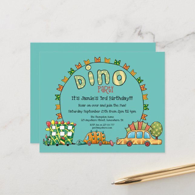 Lámina Invitación al cumpleaños de los niños de dinosauri (Anverso/Reverso In Situ)